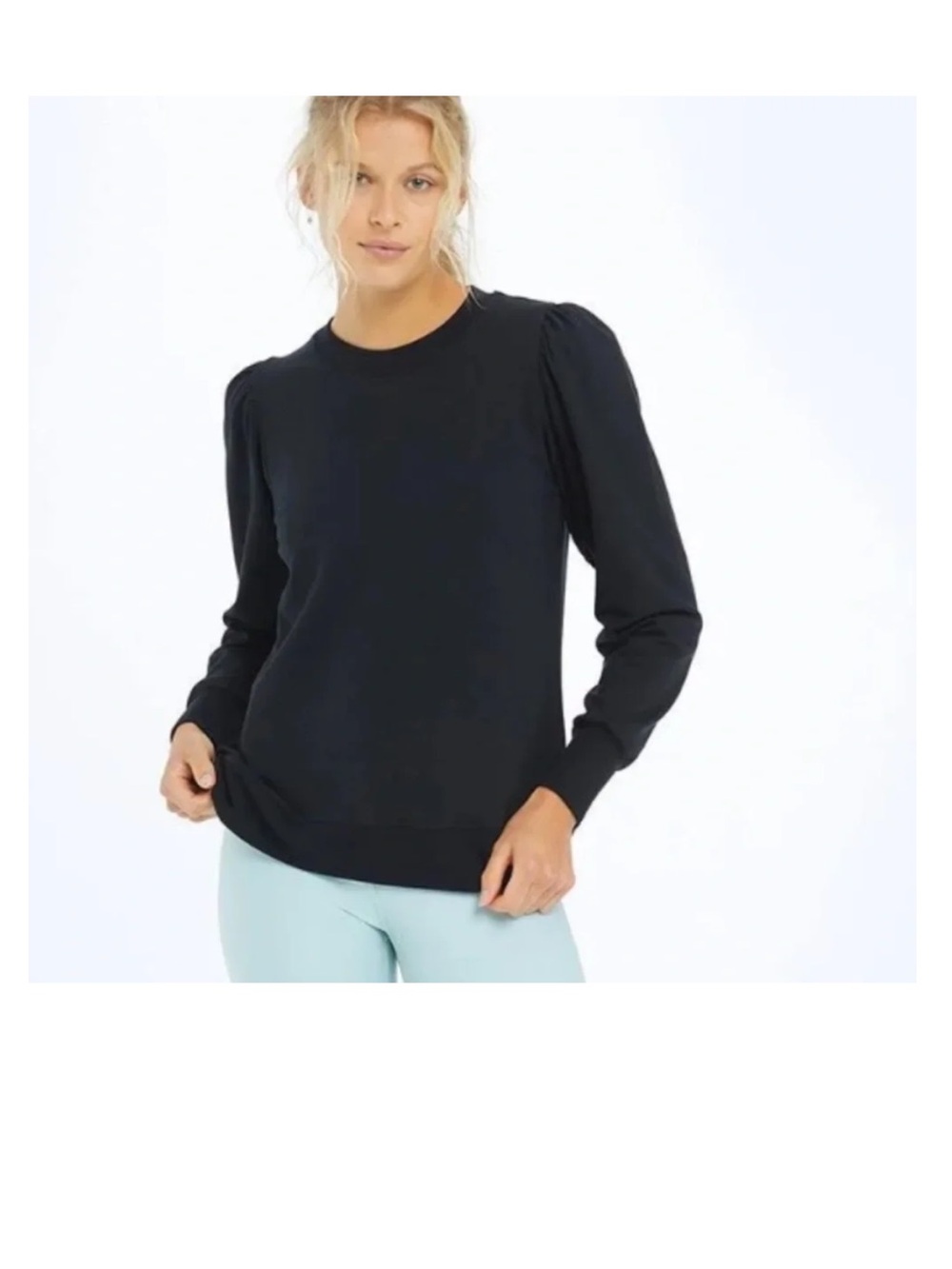 summersalt Black Puff-Sleeve Crewneck Sweatshirt
